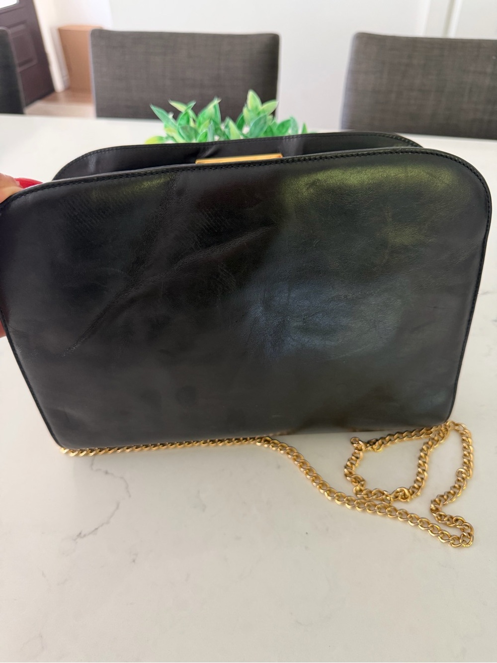 Salvatore Ferragamo Black Leather Crossbody with Gold Chain and Gancini Hardware - Picture 3 of 9